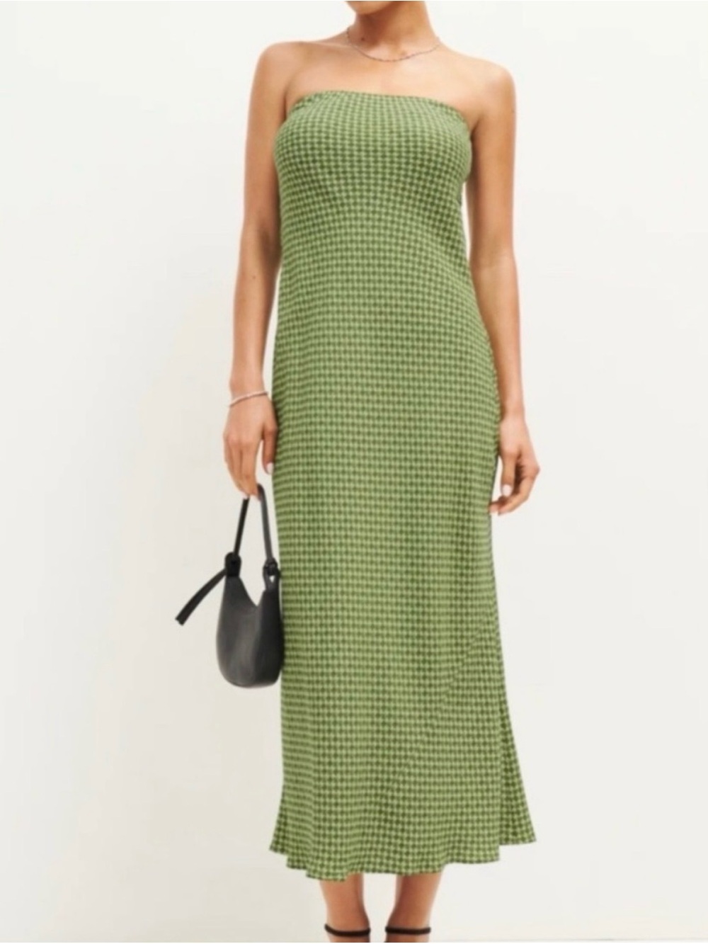 Reformation Joana Strapless Green Midi Dress